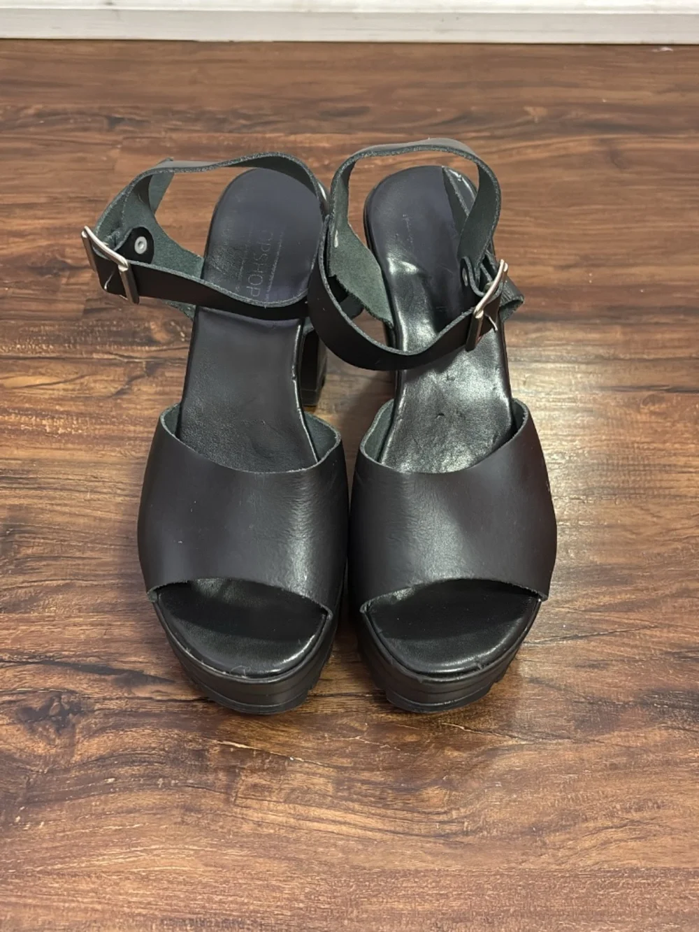 Topshop Black Leather Chunky Platform Heels